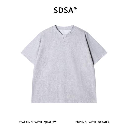 SDSA男装2026新款高贵轻奢亨利领小V领短袖T恤肌理感宽松圆领上衣 商品图1