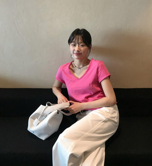 纯原章若楠朱珠同款 American Vintag*e 竹节棉磨毛破边V领短袖Tee 商品图7