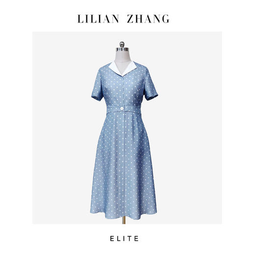 定制静奢风 「法式旧影」“罗马假日”雾蓝波点复古醋酸连衣裙2601015 商品图1