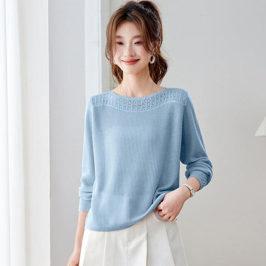 「自」全新升级【铂金会员183/天猫239/差价56】(01600)洛诗琳高级感镂空针织上衣2026新款宽松遮肉薄款休闲罩衫 商品图1