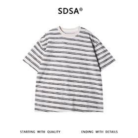 SDSA男装2026新款高贵轻奢美式简约立体条纹圆领短袖T恤百搭时尚