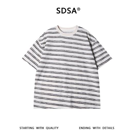 SDSA男装2026新款高贵轻奢美式简约立体条纹圆领短袖T恤百搭时尚 商品图0