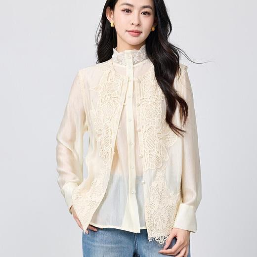 【轻奢丝感马甲衬衫套装】重工蕾丝马甲&高端品质宽松显瘦新中式气质花边立领小衫    0410 商品图1