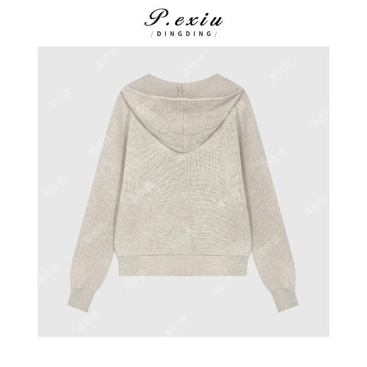 04-2潘依绣丁丁宠粉羊毛减龄松弛撞色连帽双拉链长袖针织外套Q35471 商品图1