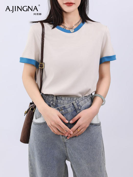 【基础百搭】阿菁娜撞色包边的圆领短袖T恤F31C301029 商品图5
