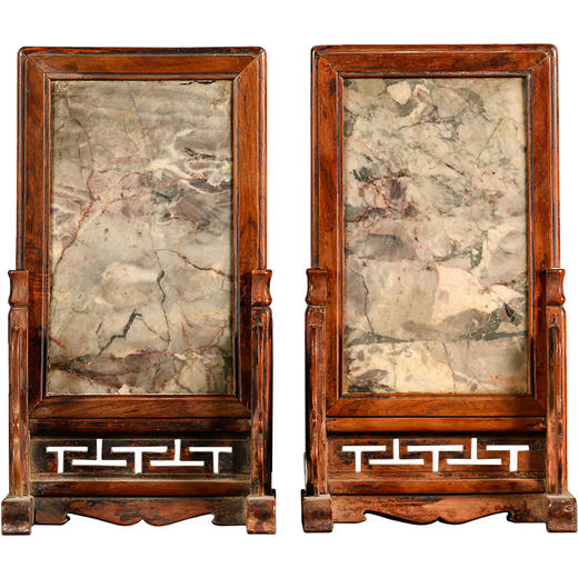 清	黄花梨镶云石砚屏（一对） 商品图5