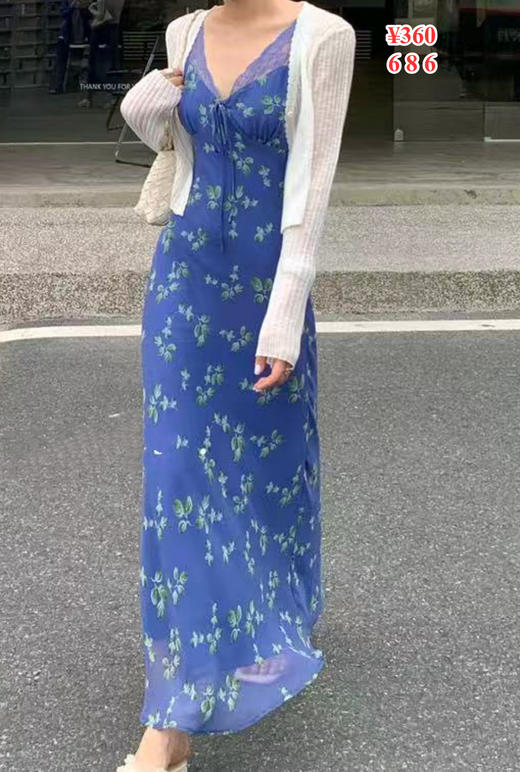 【门店同款】ENJOY夏季拼蕾丝V领连衣裙 162263479 商品图0