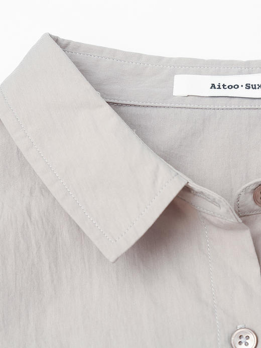 轻奢高级感浅灰色工装套装女 抽绳短款翻领衬衫 + 大口袋 A 字半身裙 小个子通勤气质两件套 商品图1