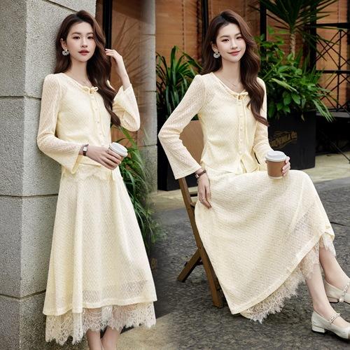 优雅风春装女装套装新款时尚蕾丝拼接针织上衣半身裙两件套ABS26002 商品图2