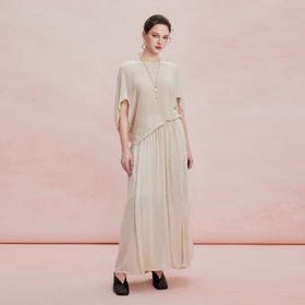 RF602斯尔丽26新款轻薄亚麻质感显瘦廓形上衣+松紧半裙休闲