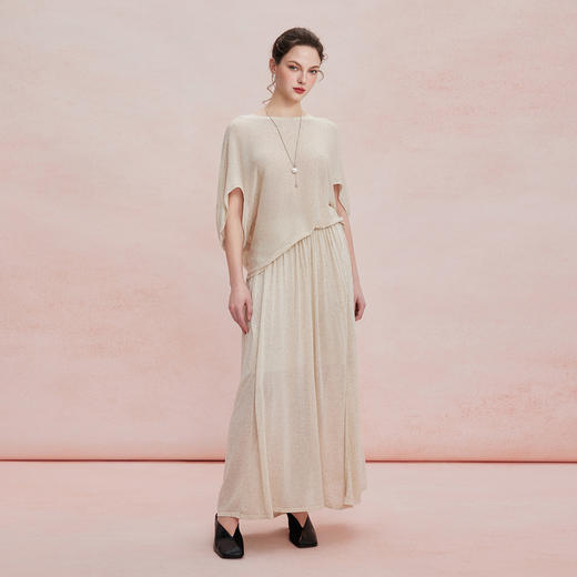 RF602斯尔丽26新款轻薄亚麻质感显瘦廓形上衣+松紧半裙休闲 商品图0