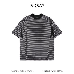 SDSA男装2026新款高贵轻奢韩系撞色条纹小标圆领短袖T恤百搭上衣