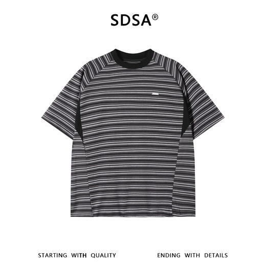 SDSA男装2026新款高贵轻奢韩系撞色条纹小标圆领短袖T恤百搭上衣 商品图0