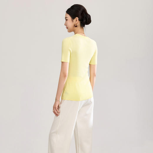 「高货wl」全新升级【铂金会员174/天猫229/差价55】(81736)洛诗琳气质双曲圈修身短袖2026夏季新款正肩显瘦针织T恤女 商品图3