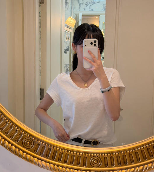 纯原章若楠朱珠同款 American Vintag*e 竹节棉磨毛破边V领短袖Tee 商品图5