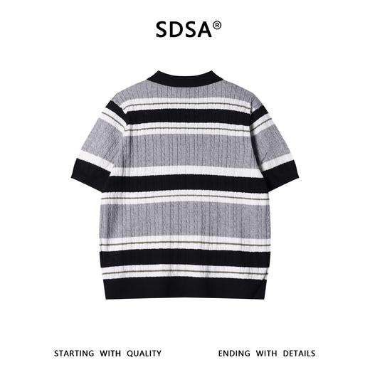 SDSA男装2026新款高贵轻奢老钱风纽花撞色条纹翻领短袖T恤百搭 商品图4