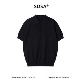 SDSA男装2026高贵轻奢老钱风简约纯色华夫格针织翻领短袖T恤百搭