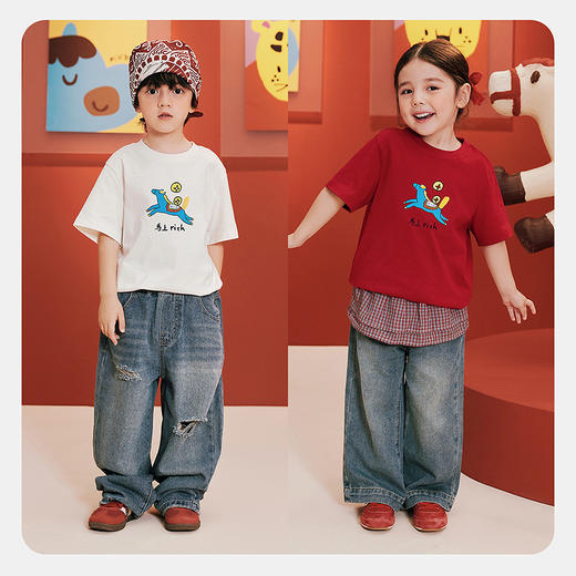 【亲子装】迷你巴拉男女童短袖T恤一家三口纯棉透气儿童上衣 商品图2