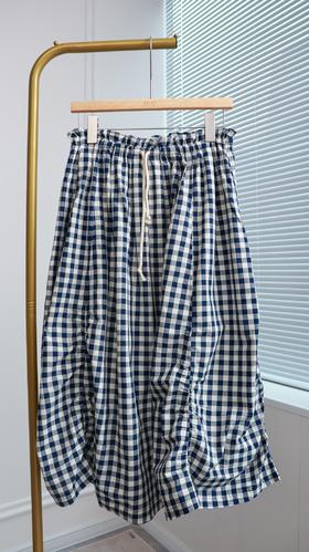 定格时光|不规则抽褶格纹花苞裙