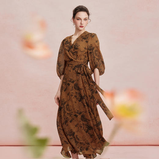 RF808斯尔丽26夏季新款水印印花裹裙式凉爽V领连衣裙 商品图5