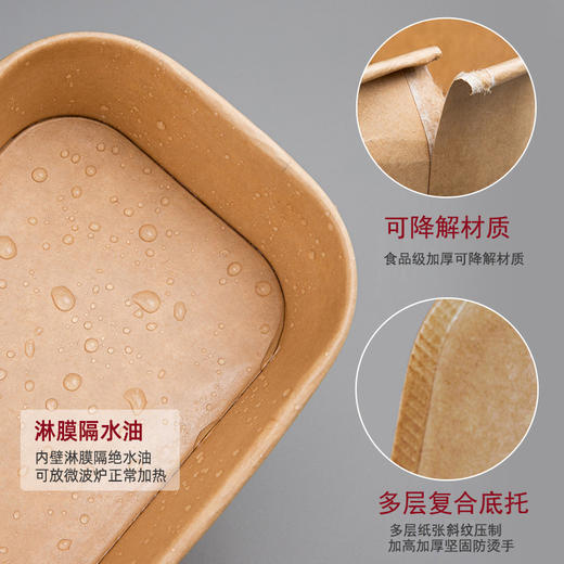 【可降解！隔水油】户外露营野餐盒牛皮纸一次性方形外卖打包便当可微波加热防漏纸碗。xb 商品图0