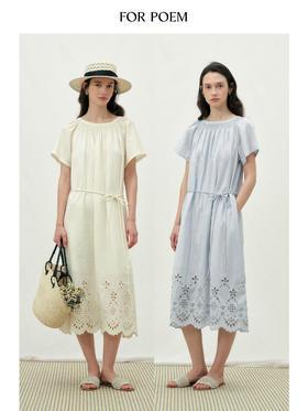 ForPoem 26/SS 原创设计下摆刺绣镂空短袖连衣裙度假风宽松裙子女