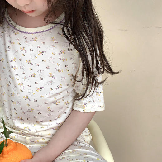 【49.9元2套】其其宝宝儿童睡衣夏季薄款莱赛尔男孩七分袖花边宝宝空调服女童家居服套装80-160 商品图3