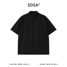 SDSA男装2026新款高贵轻奢新中式简约纯色双口袋立领短袖衬衫百搭