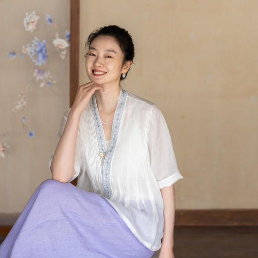 牧衣游原创 机绣苎麻外套女夏新款轻薄透气百搭休闲文艺开衫 早川 商品图0