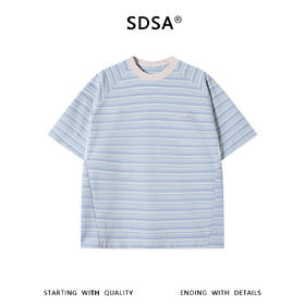 SDSA男装2026新款高贵轻奢韩系撞色条纹小标圆领短袖T恤百搭上衣