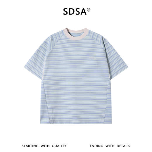 SDSA男装2026新款高贵轻奢韩系撞色条纹小标圆领短袖T恤百搭上衣 商品图0