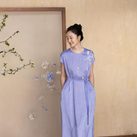 牧衣游原创 22姆米重磅双宫绸手工刺绣连衣裙女宽松真丝长裙 洛成