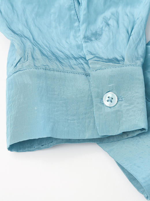 法式慵懒风湖蓝色天丝衬衫女 爱心刺绣翻领宽松长袖防晒衫 小个子通勤百搭上衣 商品图4