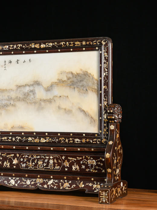 清	红木嵌螺钿镶云石大案屏 商品图2