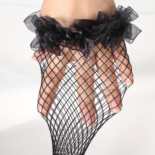 漫渺清纯木耳花边网袜黑色性感花边情趣大眼渔网袜女中长筒蕾黑丝 商品图3