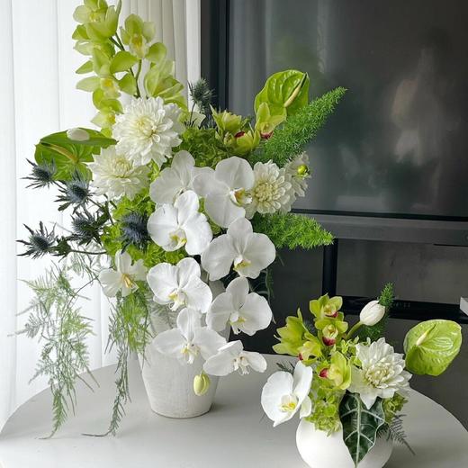 卓远高端白绿色系蝴蝶兰蕙兰混搭桌花 商品图1