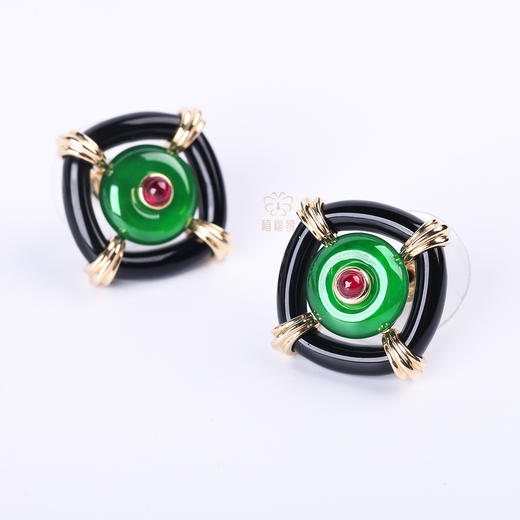 【四方纳福】翡翠耳钉黑G2603121 商品图3