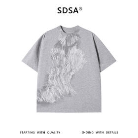 SDSA男装2026新款高贵轻奢潮牌撞色抽象笔触线条印花圆领短袖T恤