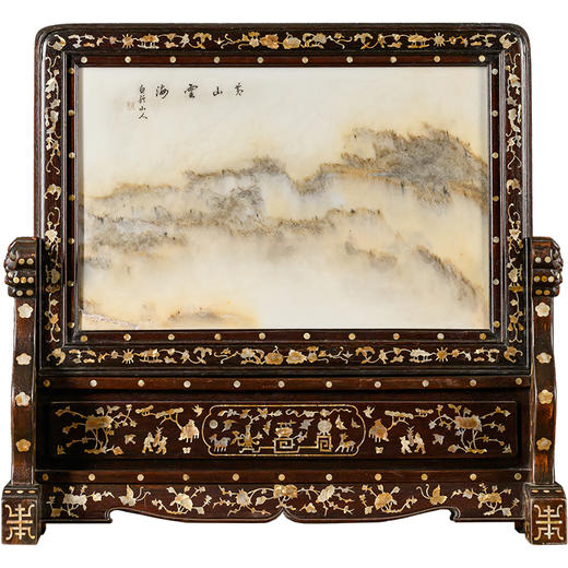 清	红木嵌螺钿镶云石大案屏 商品图5