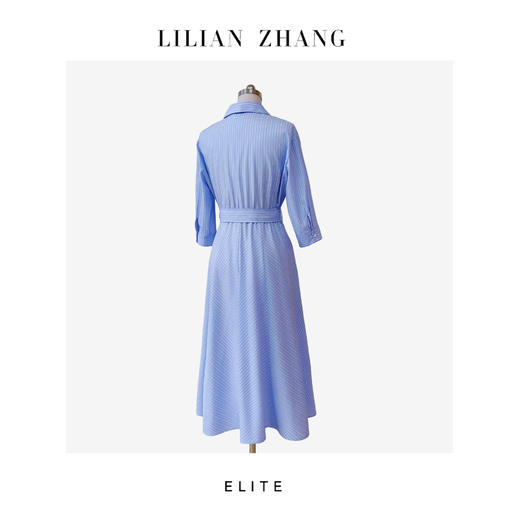 定制静奢风 「戛纳海风」盐系清简法式斜裁条纹蓝调衬衫裙 2601006 商品图4