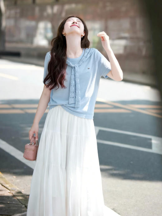 【百图lulu定制】【披肩针织衫】假两件 镂空钩花披肩  柔软 细腻 氛围感 针织衫 商品图7