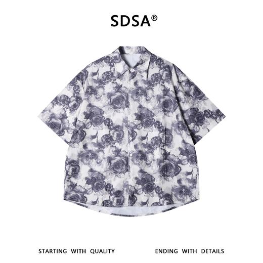 SDSA男装2026新款高贵轻奢水墨玫瑰满印短袖衬宽松落肩休闲上衣 商品图0