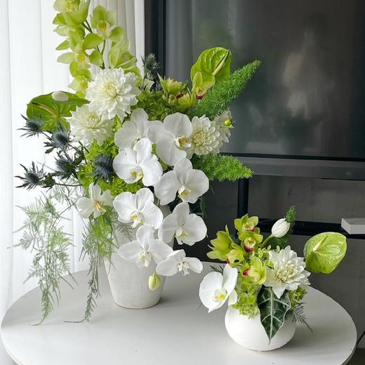 卓远高端白绿色系蝴蝶兰蕙兰混搭桌花 商品图3