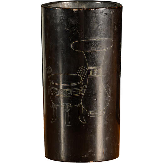 清	漆器嵌银丝金石诗文笔筒 商品图5