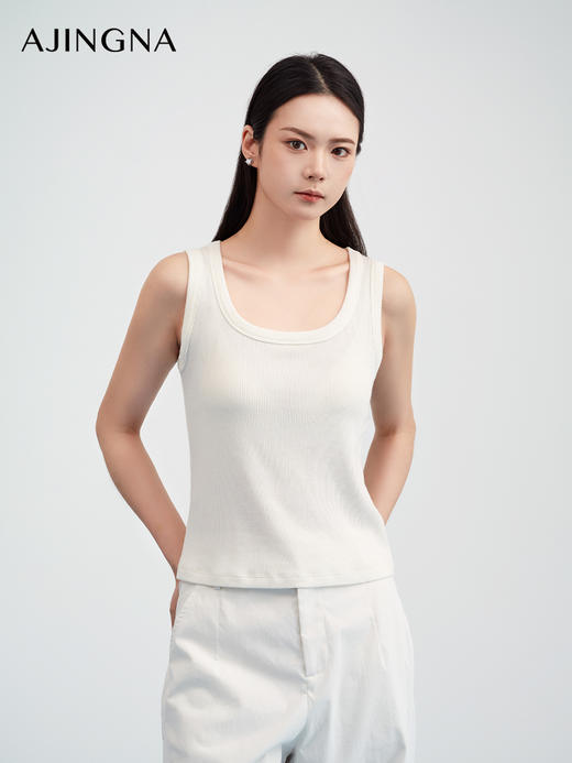 【商场同款】阿菁娜春夏季新款显瘦坑条针织背心罗纹修身贴合不勒经典圆领无袖A31X101017 商品图3