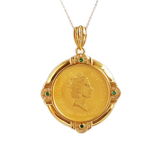 【天然正品】1994年伊丽莎白二世女王/袋鼠纪念币金币钻石吊坠57.2*43.1*5.0MM（皆取最大值）260326NJS33 商品图0