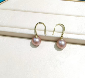 梦幻妖紫 10-11mm淡水正圆珍珠镀金耳钉 复古轻奢 吸睛点缀 [发：48]