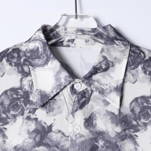 SDSA男装2026新款高贵轻奢水墨玫瑰满印短袖衬宽松落肩休闲上衣 商品图1