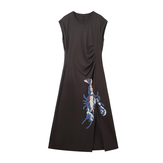 谜底针织连衣裙无袖2026夏季新品褶皱修饰身形贴布绣女262ML0511 商品图4