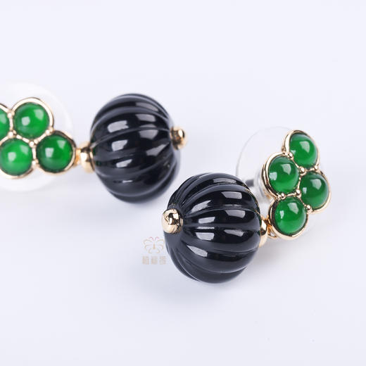 【福气满盈】绿翠黑玛瑙耳坠 商品图5